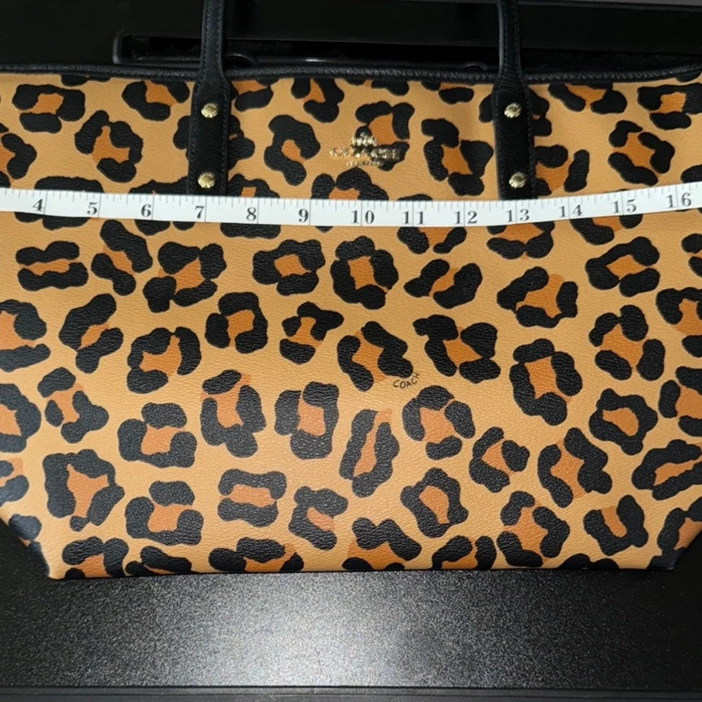 Coach Tan and Black Leopard Print Tote - Picture 7 of 10